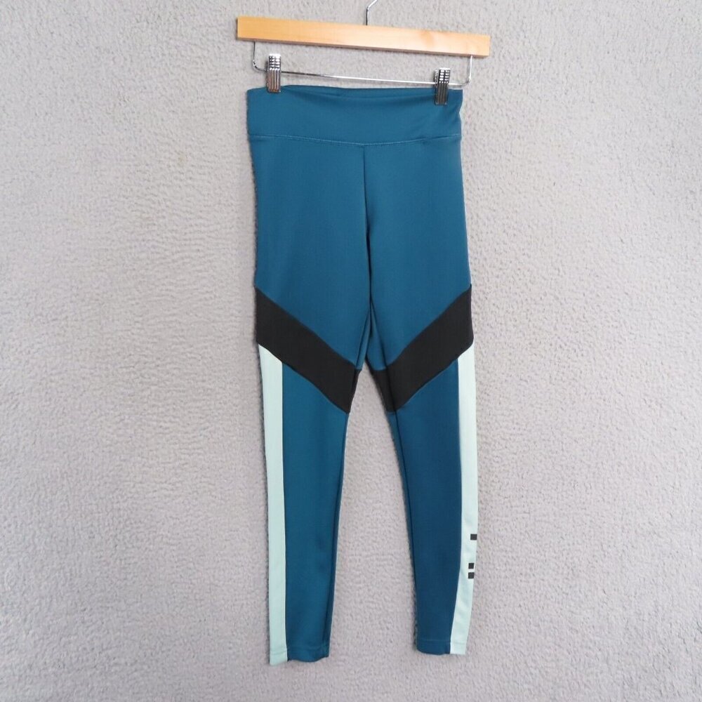 Adidas Leggings Pants Women XS Climalite Spellout Colorblock Teal Black‎